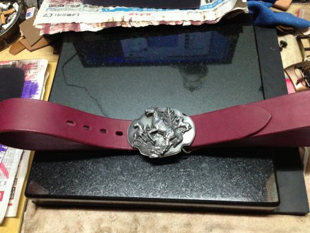 客訂 美式皮帶 材質:植鞣牛皮 紅色染