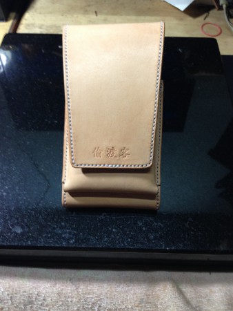 客訂 雙手機袋腰掛式Z1 材質原皮色植鞣皮 內層小牛皮